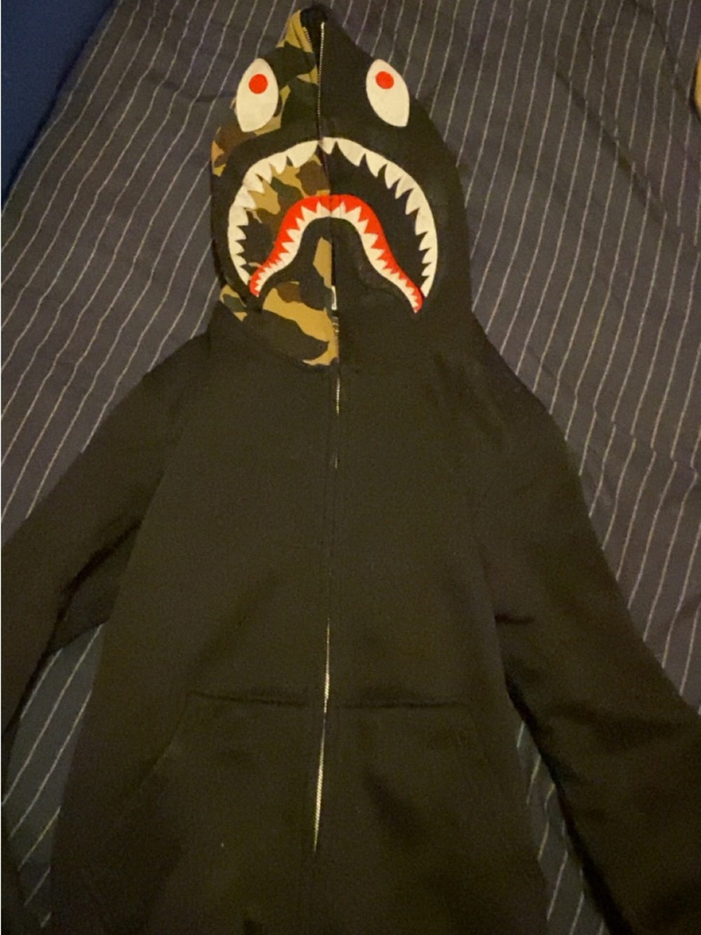 Bape Black Shark Zip-Up Hoodie with Camo Accent